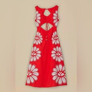 FARM Rio - Red Ainika Shell Midi Dress - Lenzing™ Ecovero™ Euroflax™